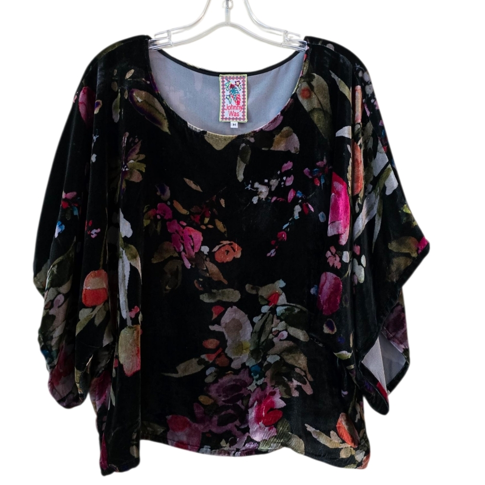 Johnny Was Women’s Floral Velour Top Loose Fitting Size Medium Silk Blend